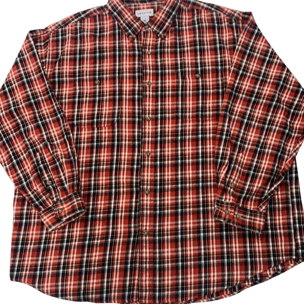 Carhartt Men's Double Chest Pocket Thick Flannel Red Black Size‎ 3XL